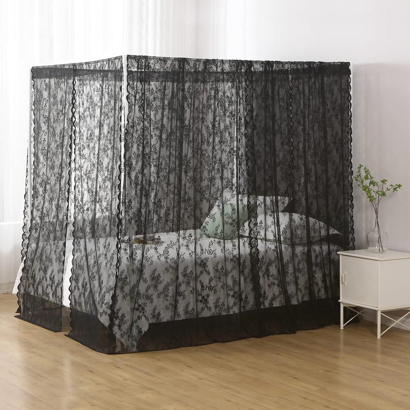 WANFASO Black French Lace Canopy Bed Curtain Queen, Gothic Style Bed Canopy for Girls Bed Scarf Room Decor - Image 3